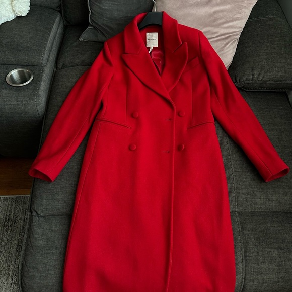 Crisp Morning Red Double-Breasted Wool-Blend Coat - Picture 5 of 6